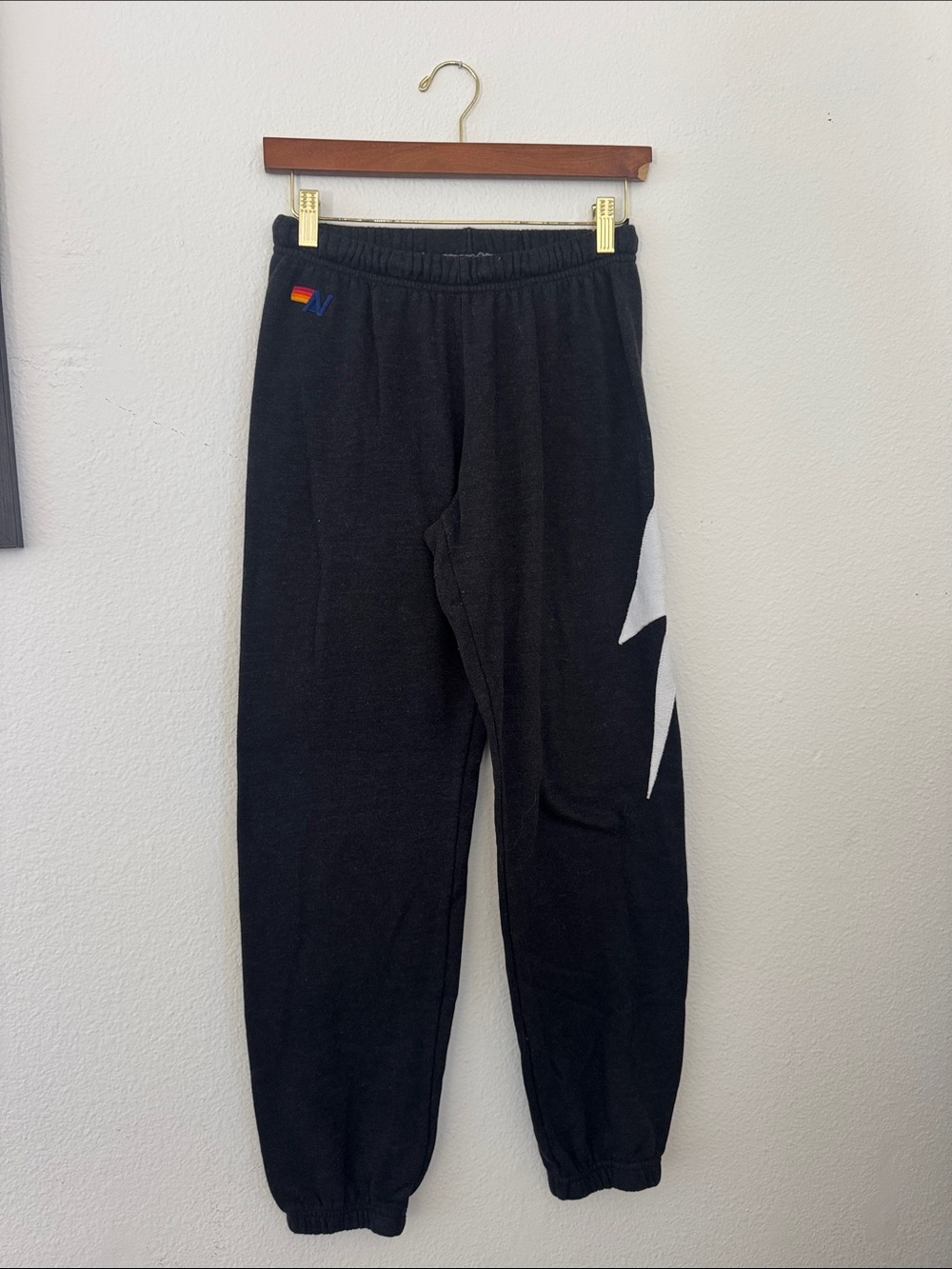 Aviator Nation Black Women’s Sweatpants with White Lightning Stitched Accent